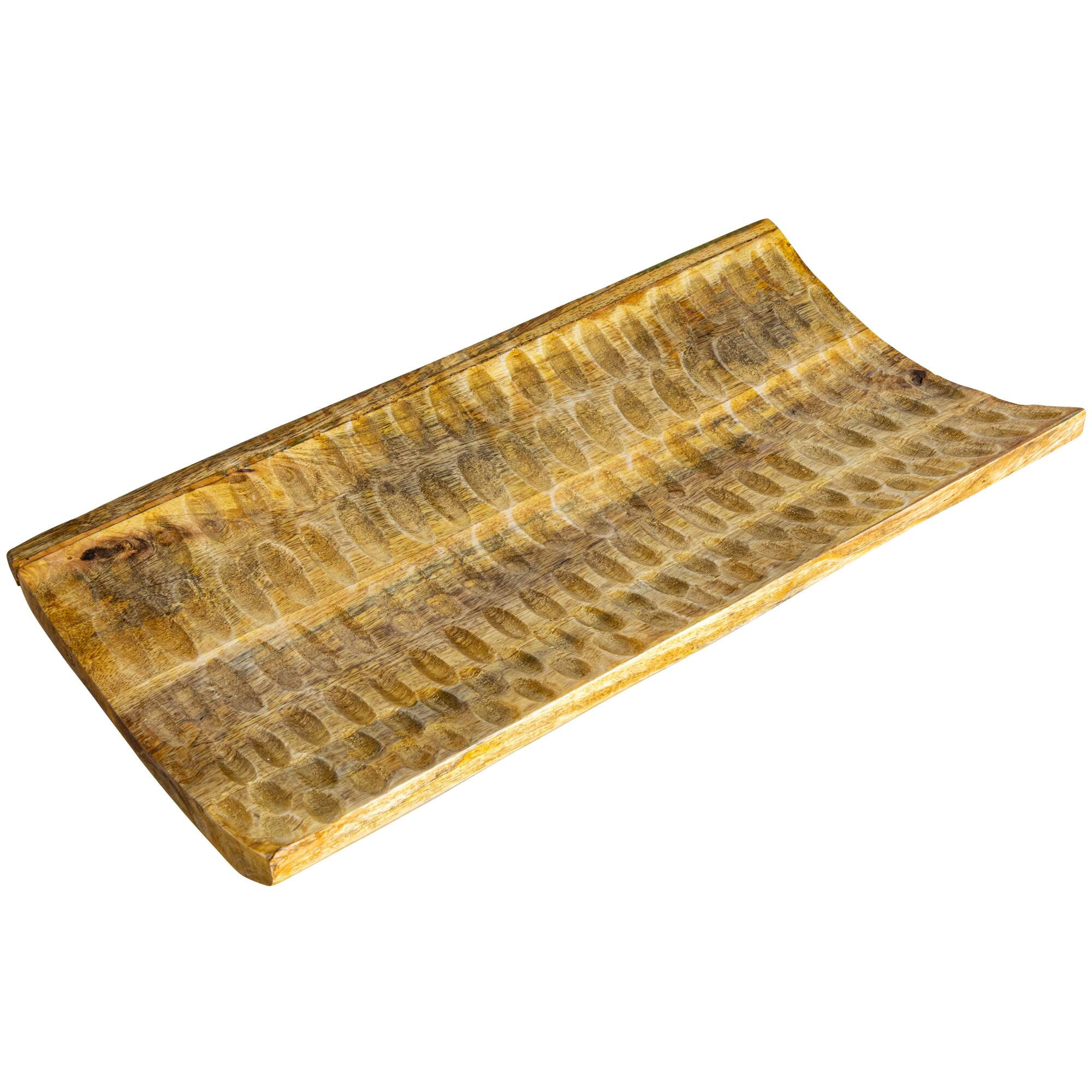 Hello Honey® 16" Natural Boho Hand Carved Curved Wood Tray